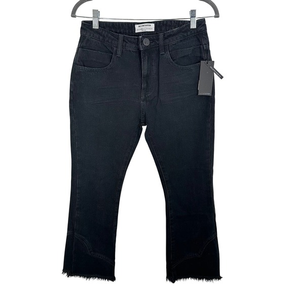 One Teaspoon Kicks‎ Low Waist Black Oak Denim Jeans Frayed Hem Cropped Flare - Picture 1 of 11